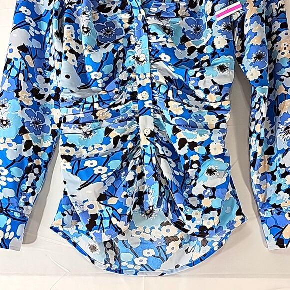 Rails NWOT Lisa Womens Sz S Blue Floral Y2K Feminine Ruching Flattering Top - Picture 4 of 13